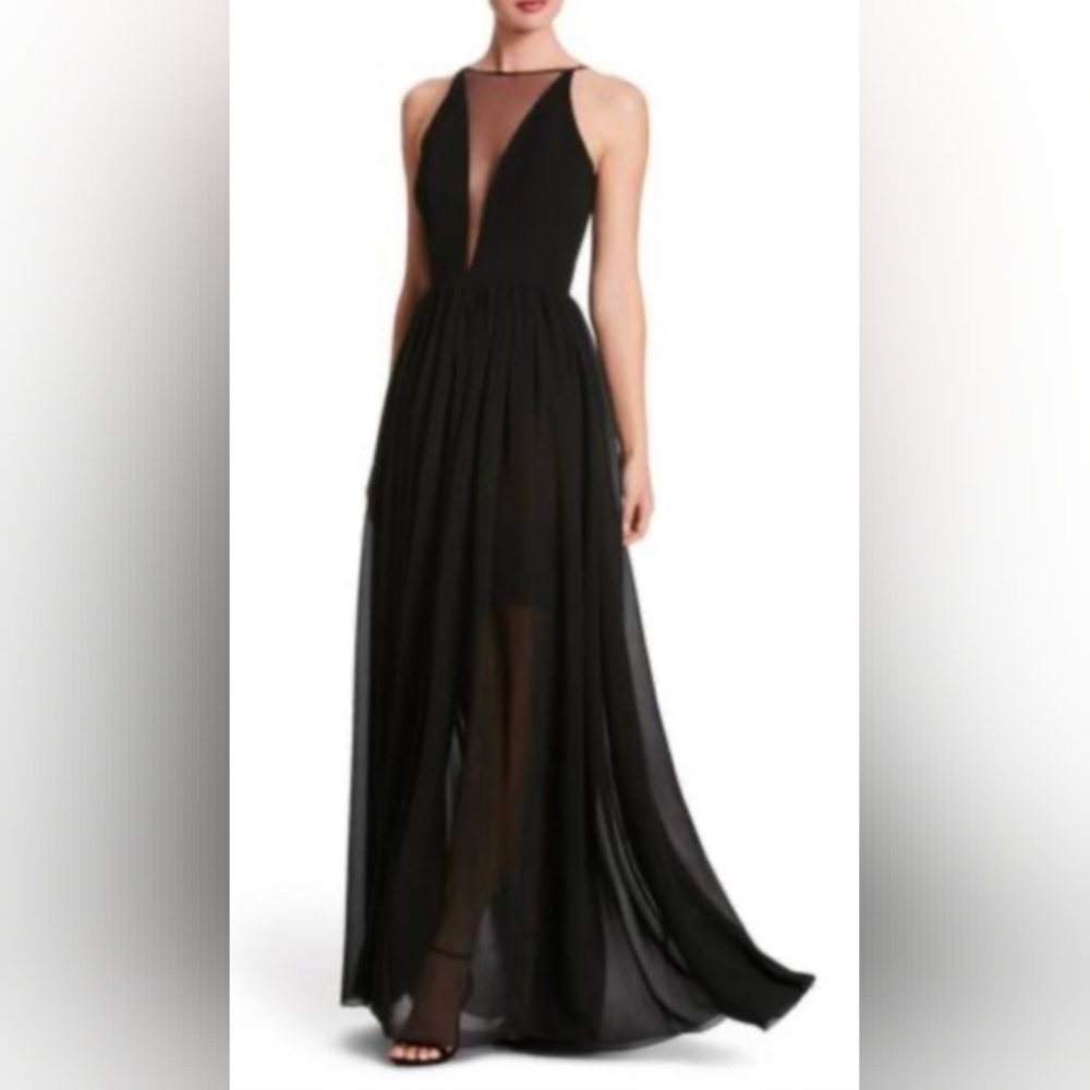 Dress the Population Black Plunge Sheer Maxi Dress